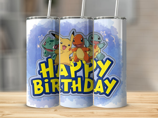 Happy Birthday Design with Cute Cartoon Characters Cup
