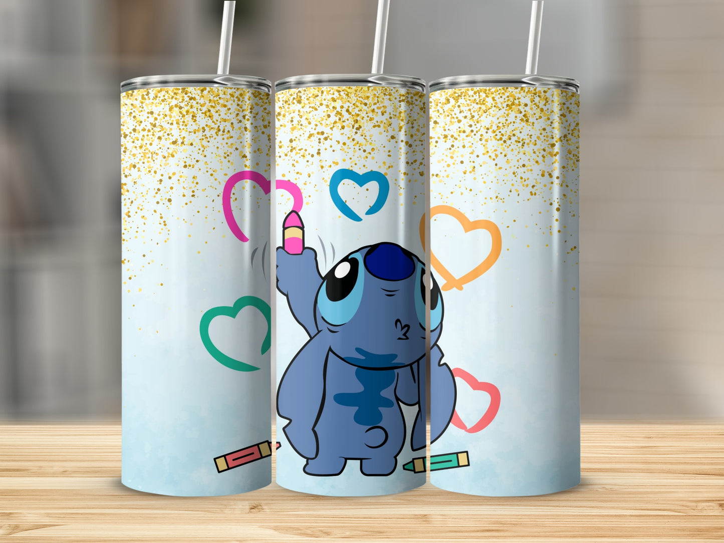Cute Cartoon Character with Colorful Hearts Tumbler