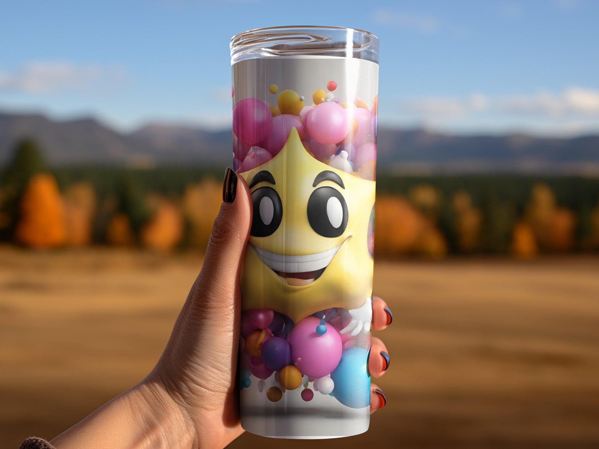 Smiling Star Design Travel Tumbler with Colorful Background