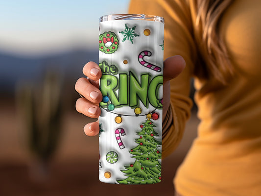 Festive Grinch Holiday Tumbler with Candy Canes and Trees