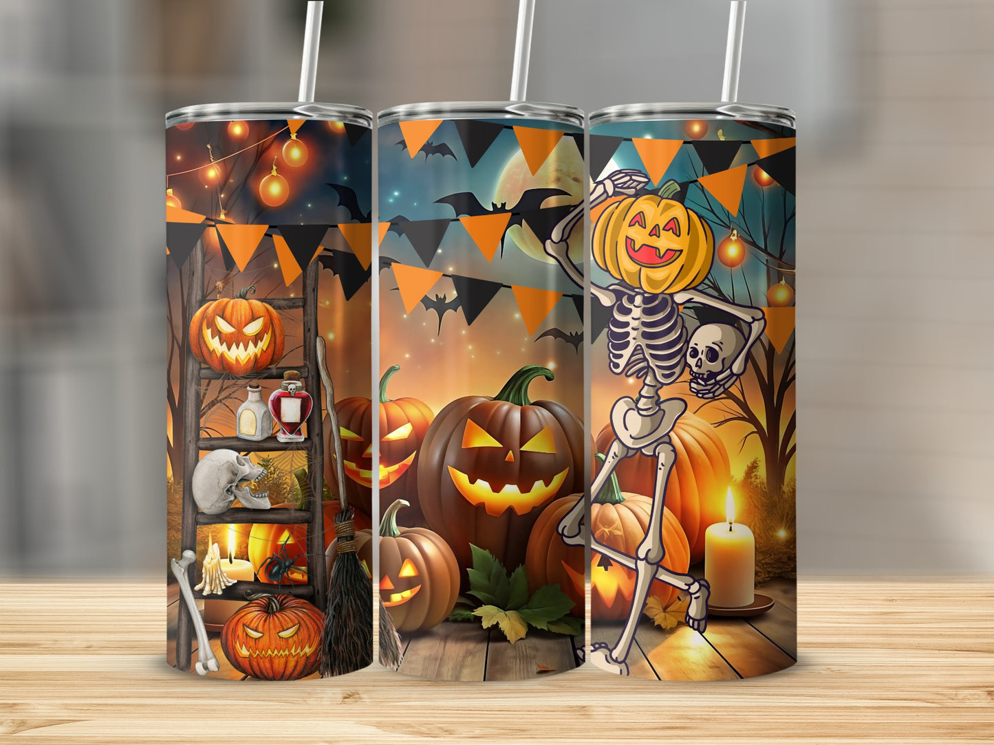 Halloween Skeleton Dancing Pumpkin Tumbler for Spooky Fun