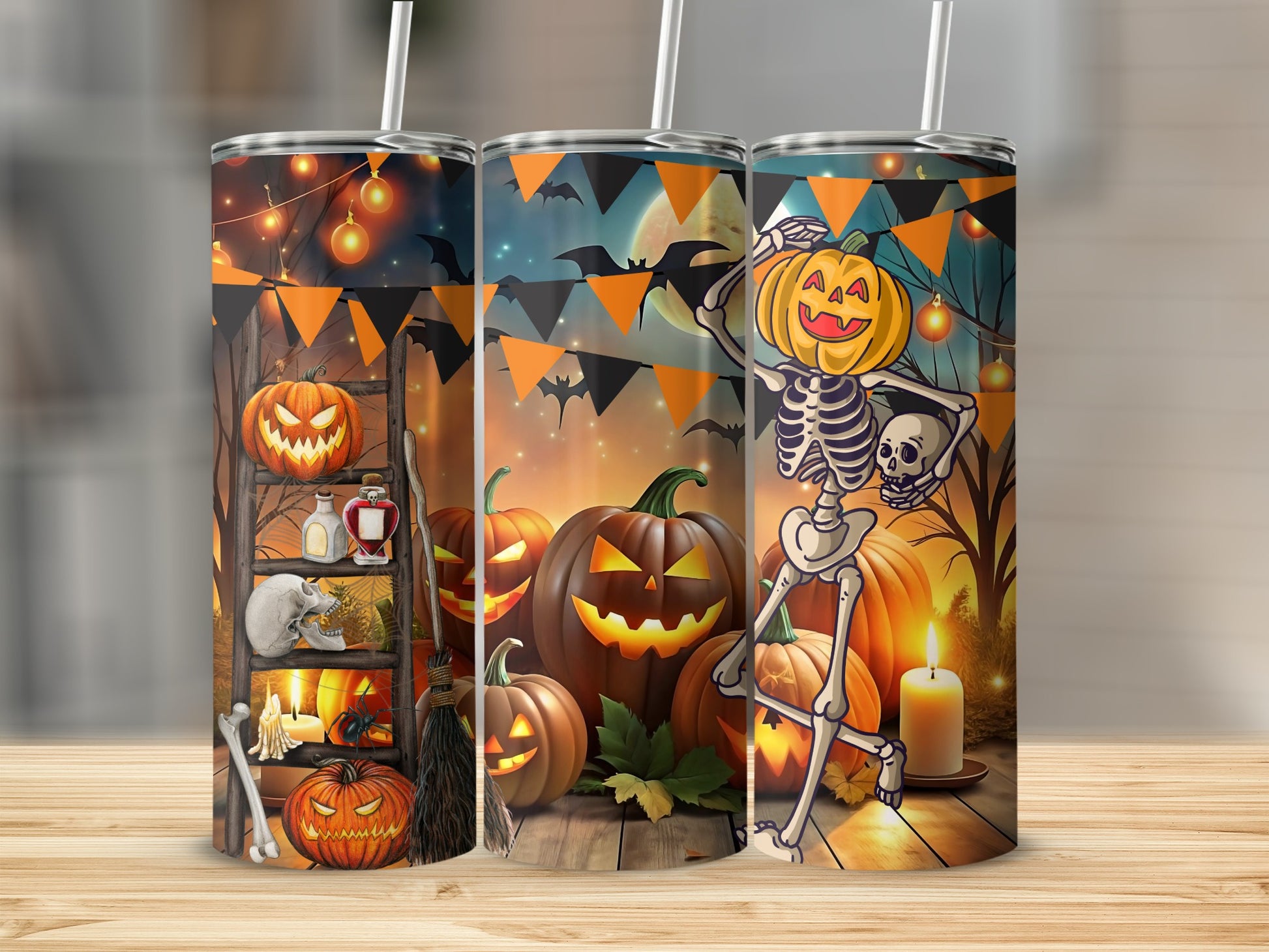 Halloween Skeleton Dancing Pumpkin Tumbler for Spooky Fun