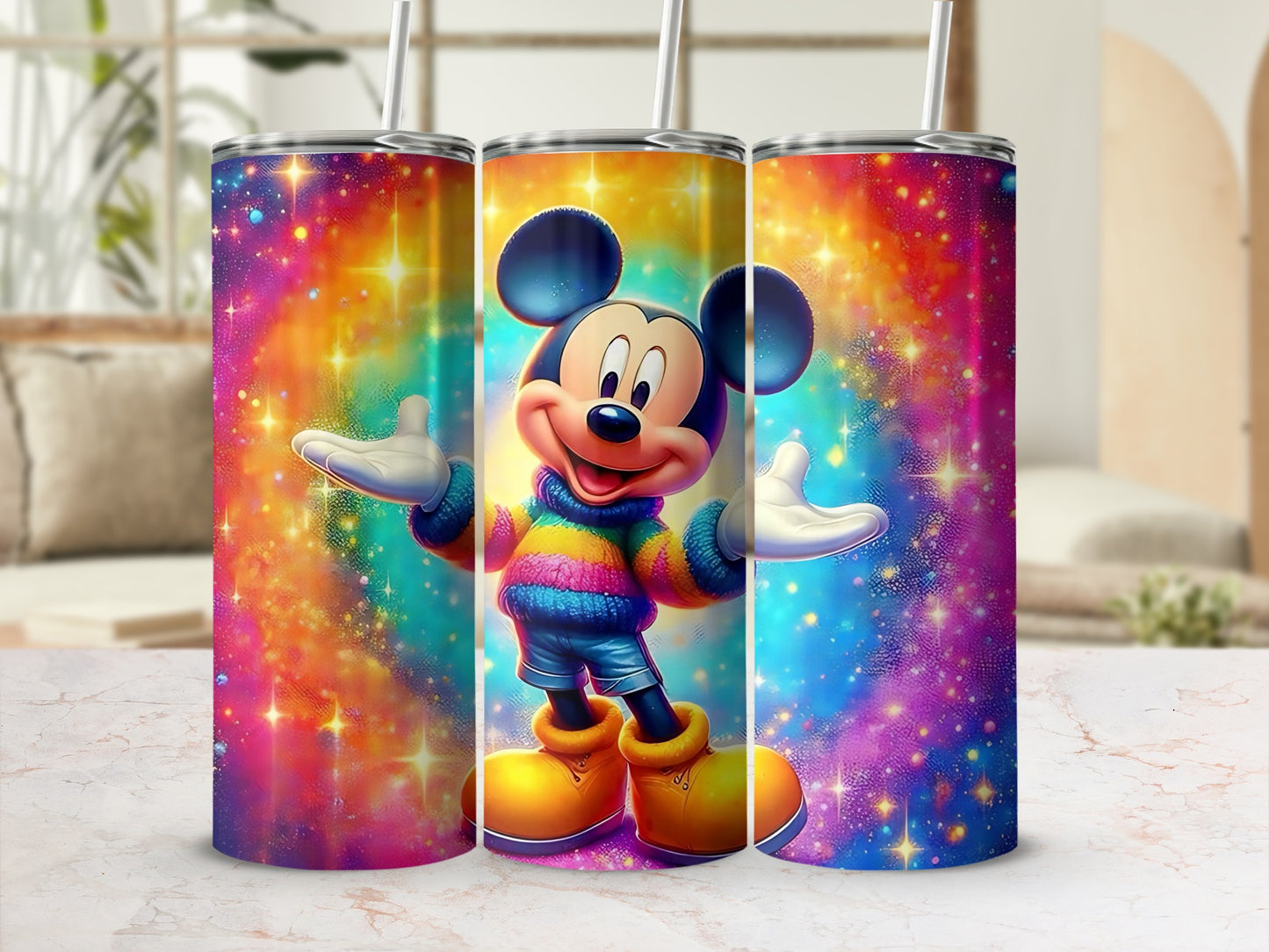 Colorful Mickey Mouse Galaxy Design Tumbler Cup