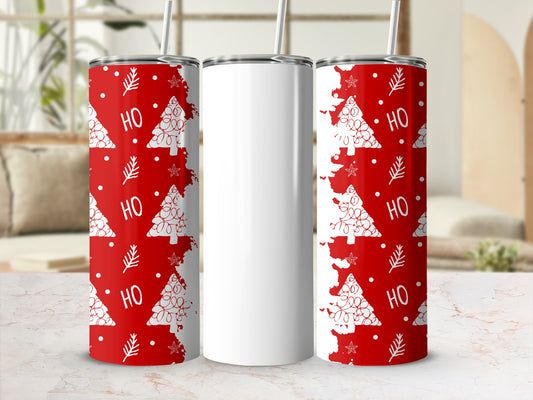 Red and White Christmas Tree Patterned Tumbler