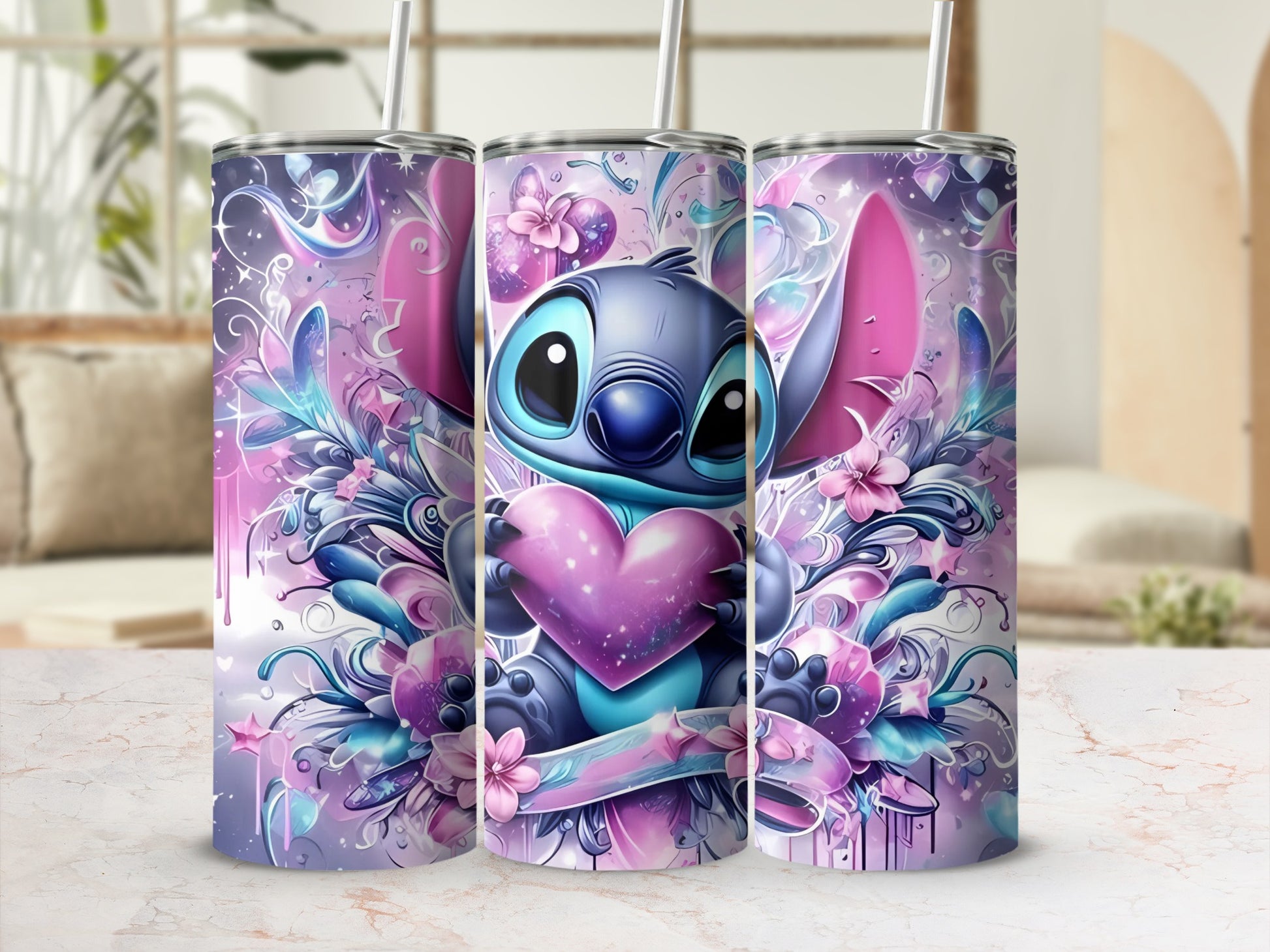 Cute Alien Character Holding Heart on Colorful Tumbler