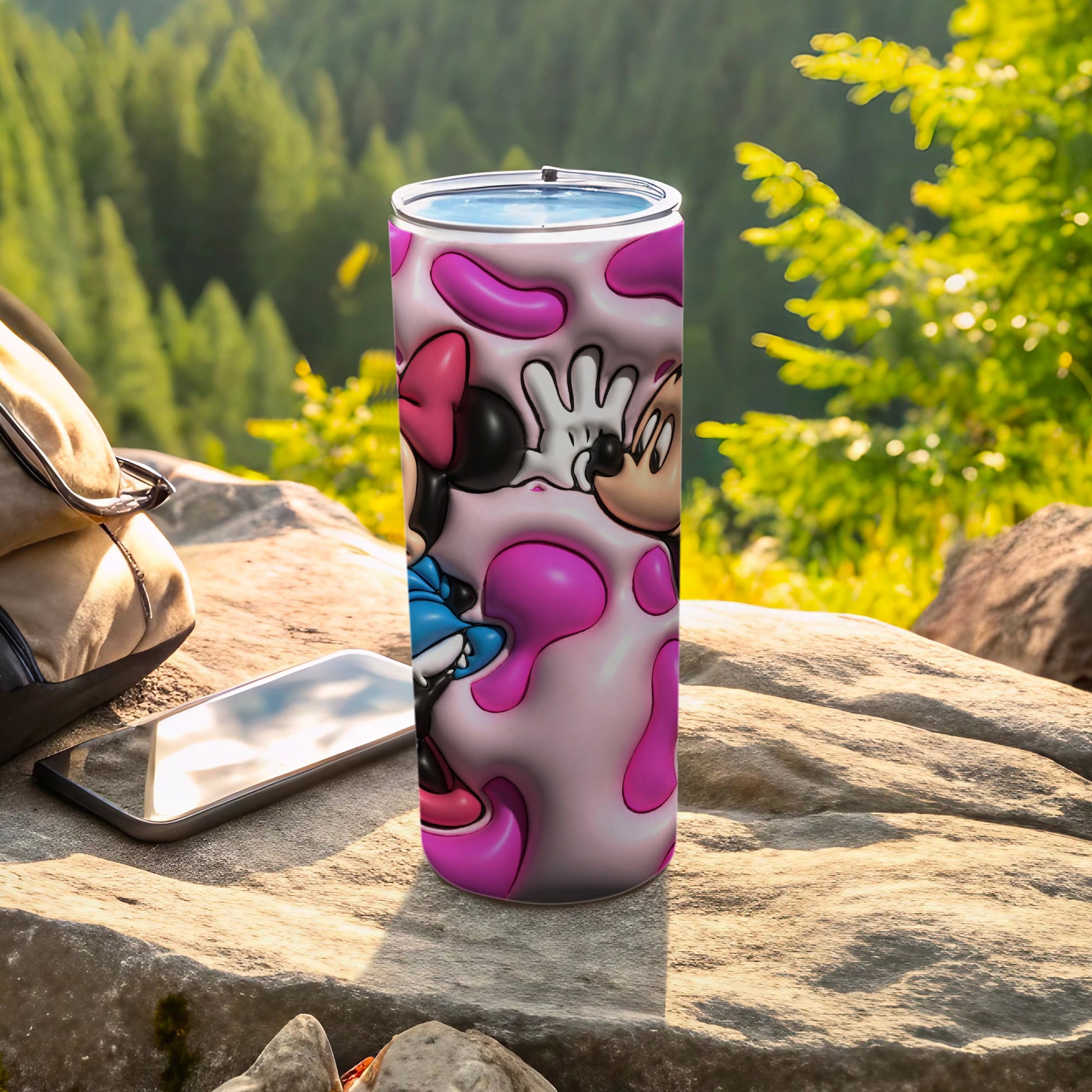 Cute Cartoon Characters Pink White Travel Tumbler
