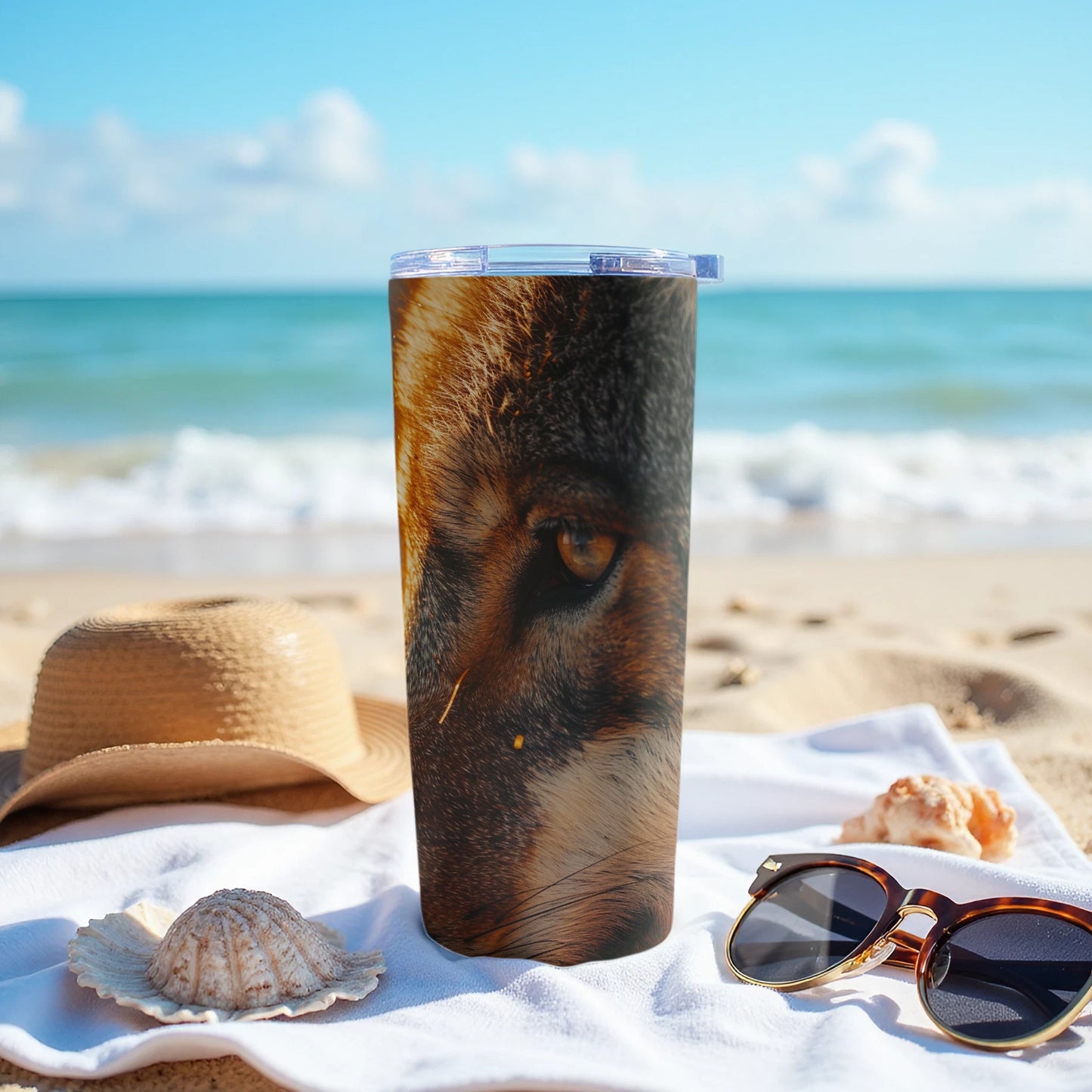 Intense Fox Eye Beach Scene Ocean Sand Tumbler product type