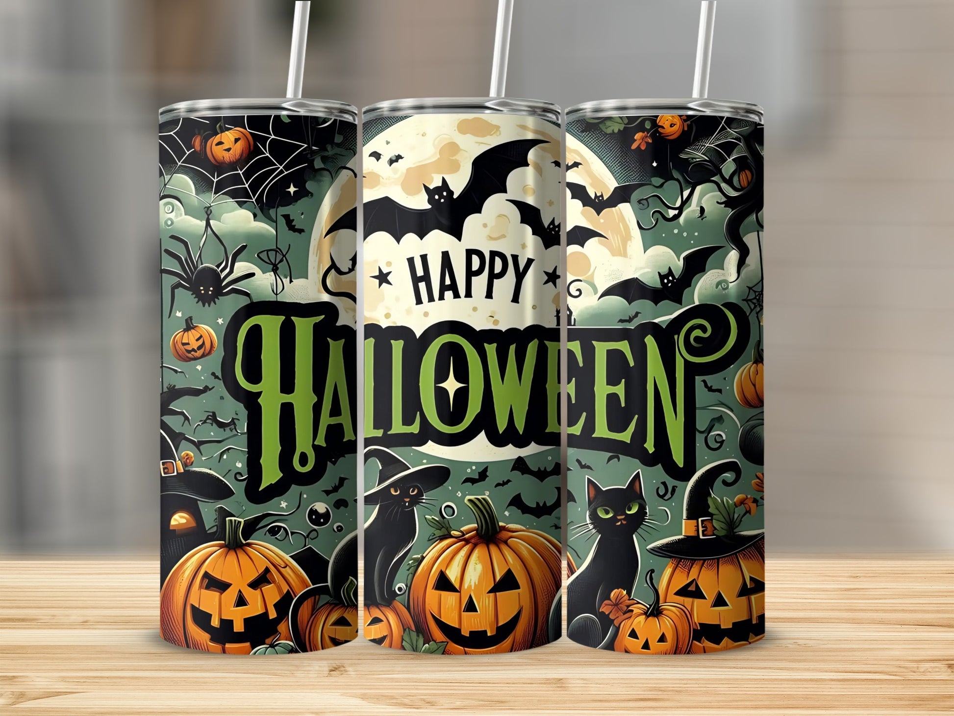 Happy Halloween Pumpkin Cats Bats Spooky Tumbler