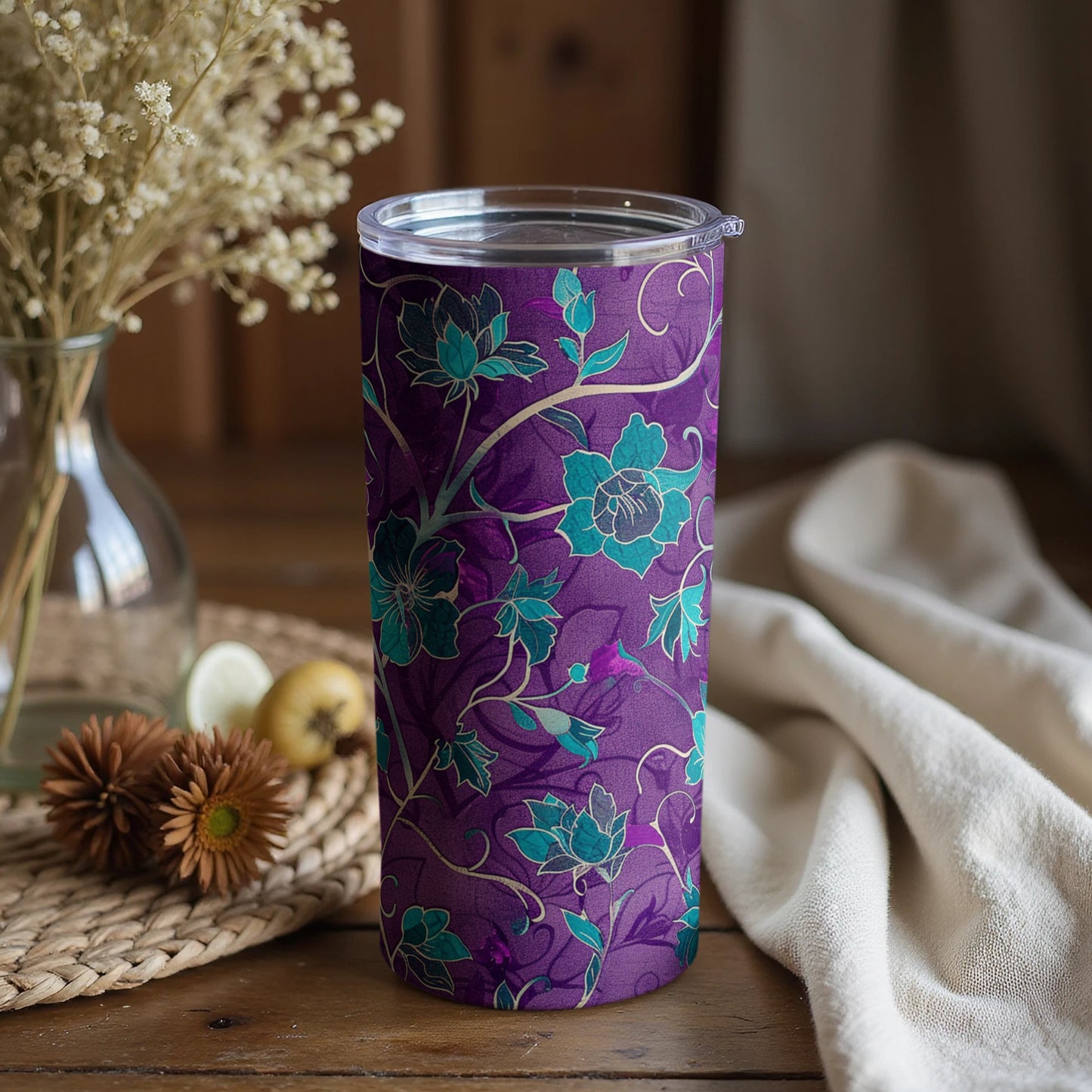 Floral Purple and Green Insulated Drinkware Tumbler