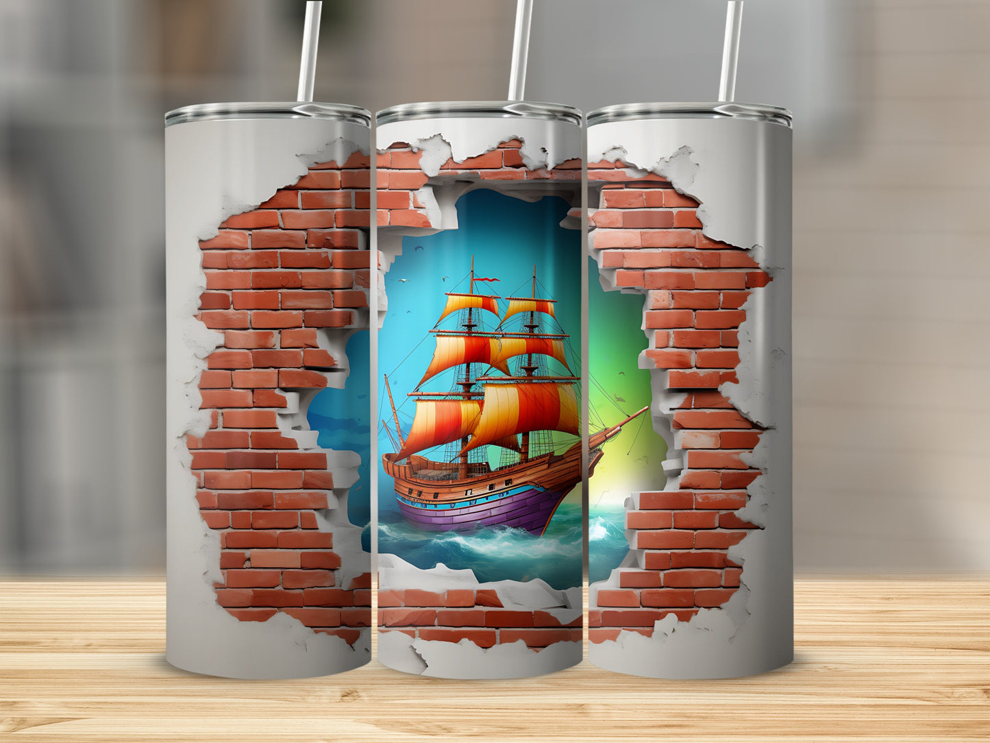Colorful Ship Wall Break Art Tall Tumbler Drinkware