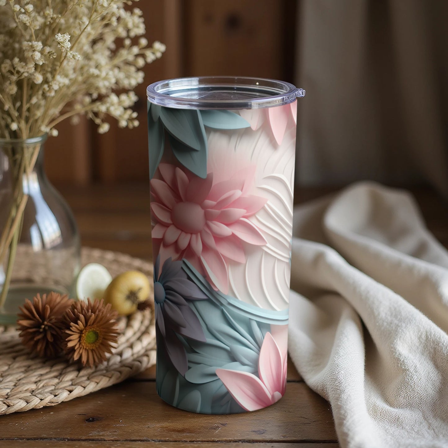 Floral Pattern Stainless Steel Insulated Tumbler Cup