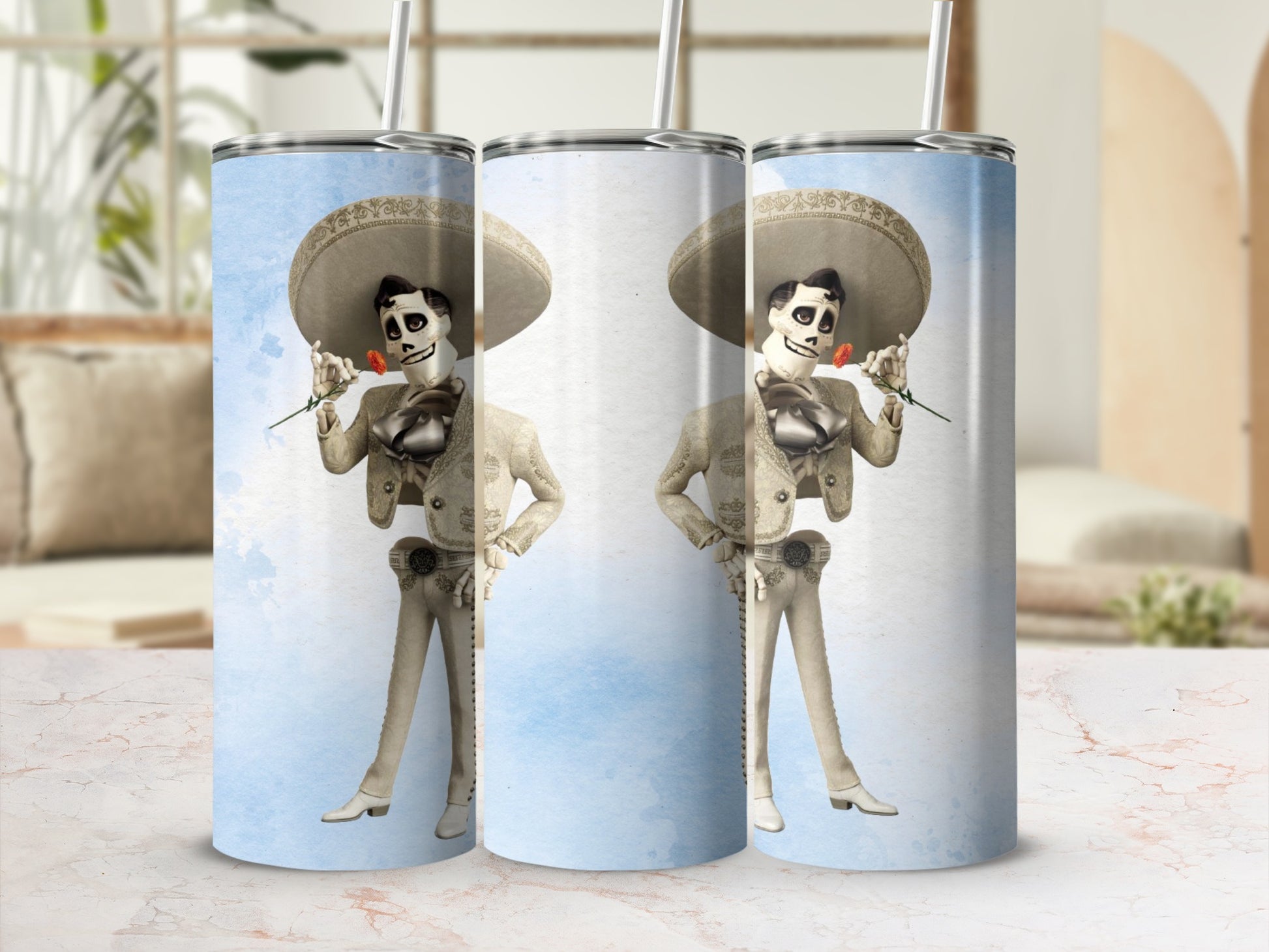Funny Skeleton Character with Rose in Hand Tumbler Cup