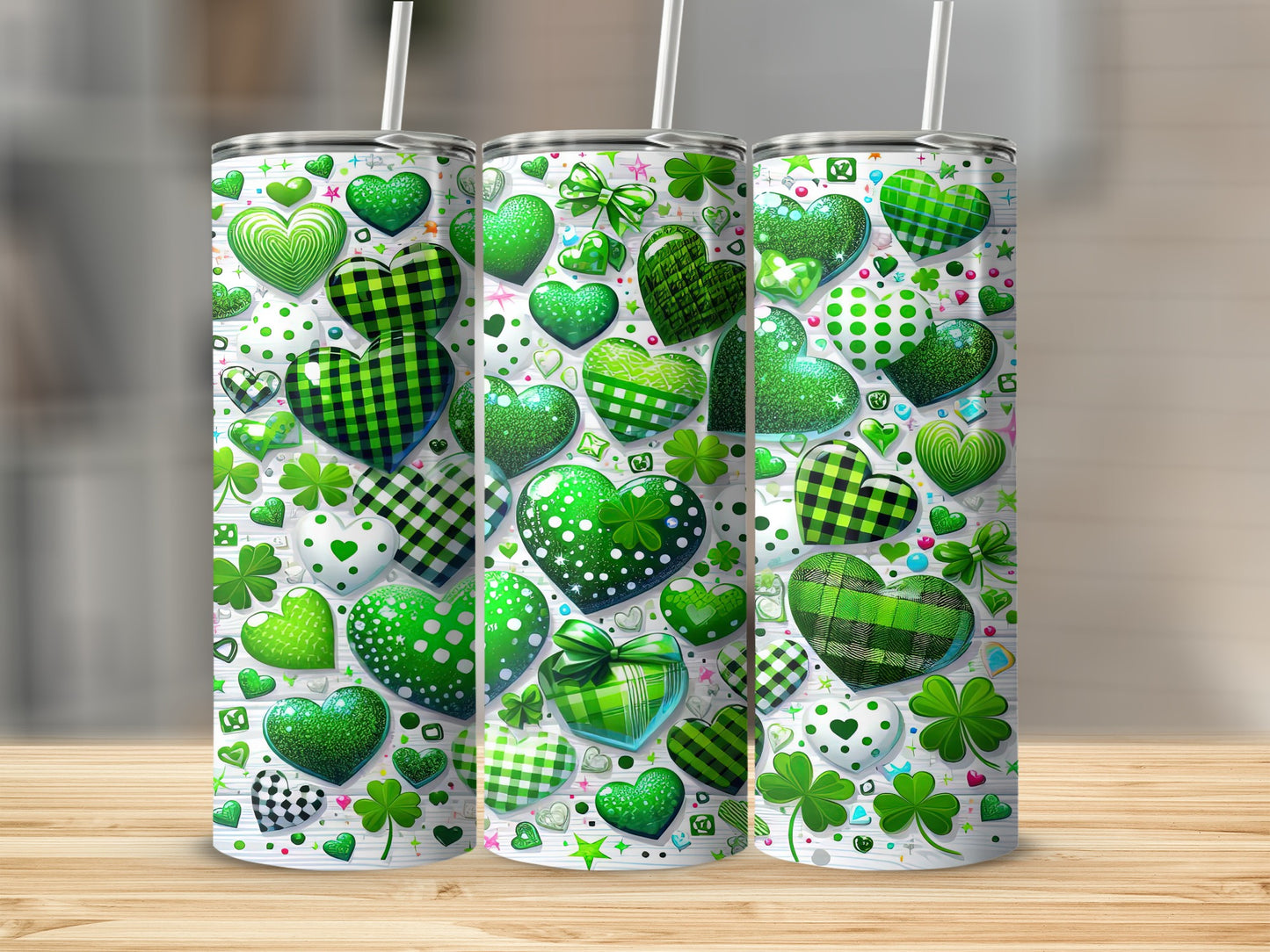 Green Hearts Plaid Polka Dot Glitter Shamrocks Tumbler product type