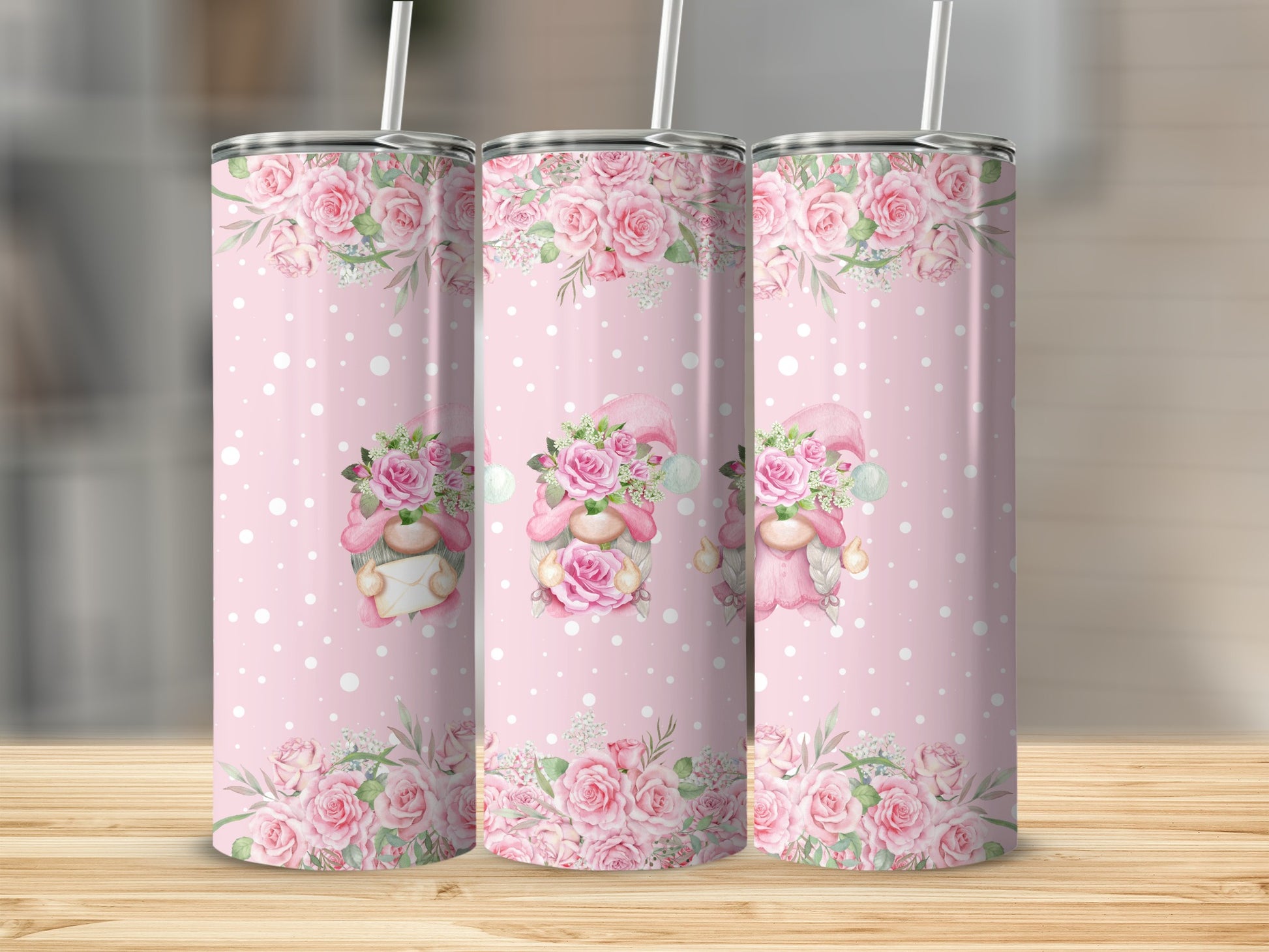 Pink Floral Bunny Design Insulated Tumbler product