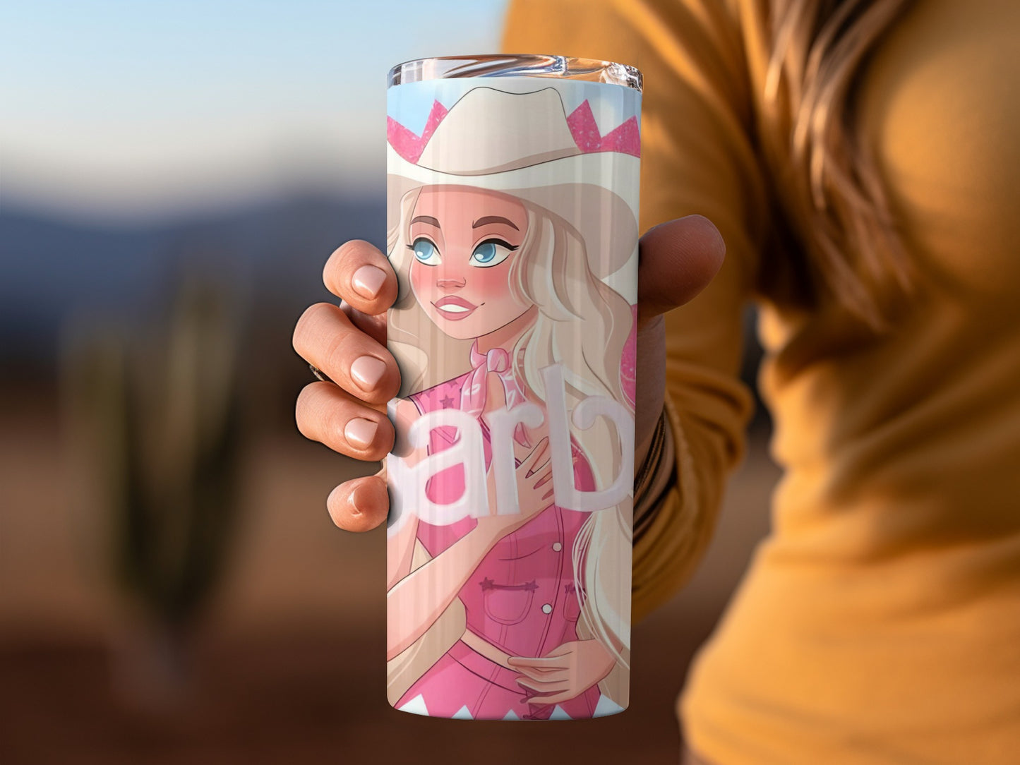 Stylish Cartoon Girl Travel Tumbler with Hat Design