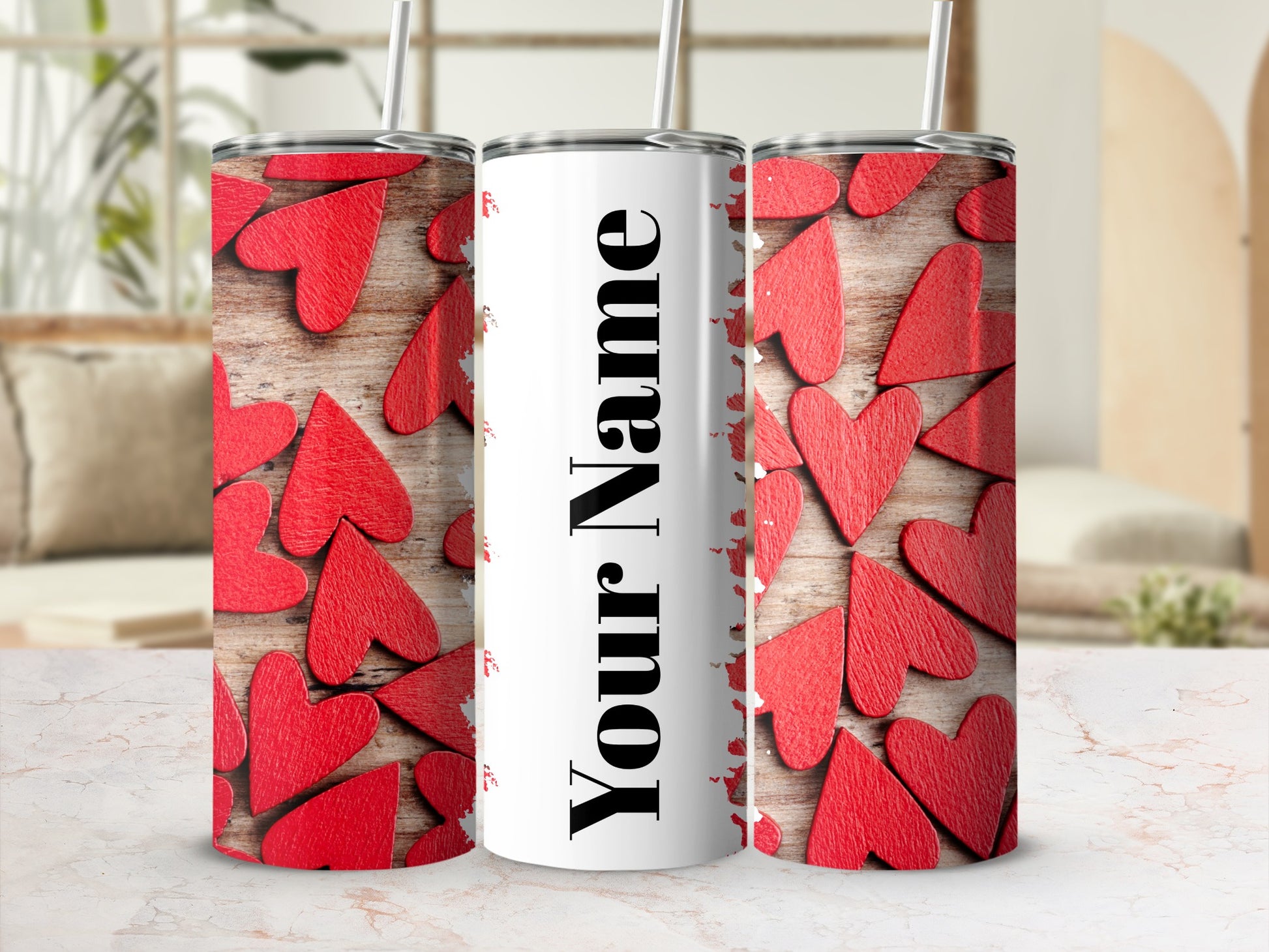 Personalized Red Hearts and Name Design Tumbler