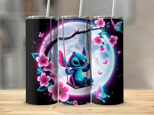 Cute Alien and Cherry Blossom Moonlit Tumbler Product