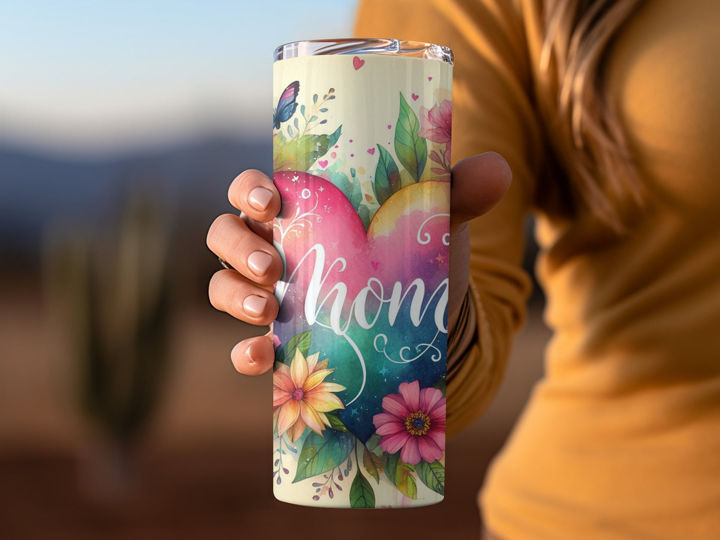 Colorful Floral Heart Design Mom Insulated Tumbler Cup
