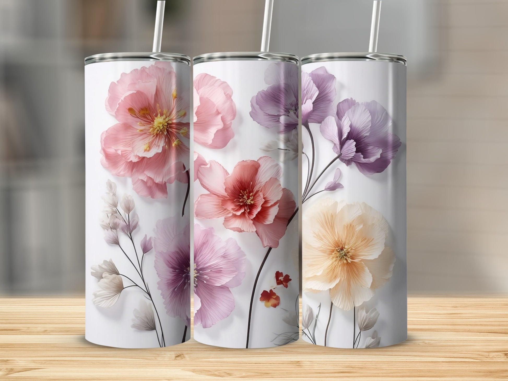 Elegant Floral Design Print on Stainless Steel Tumbler