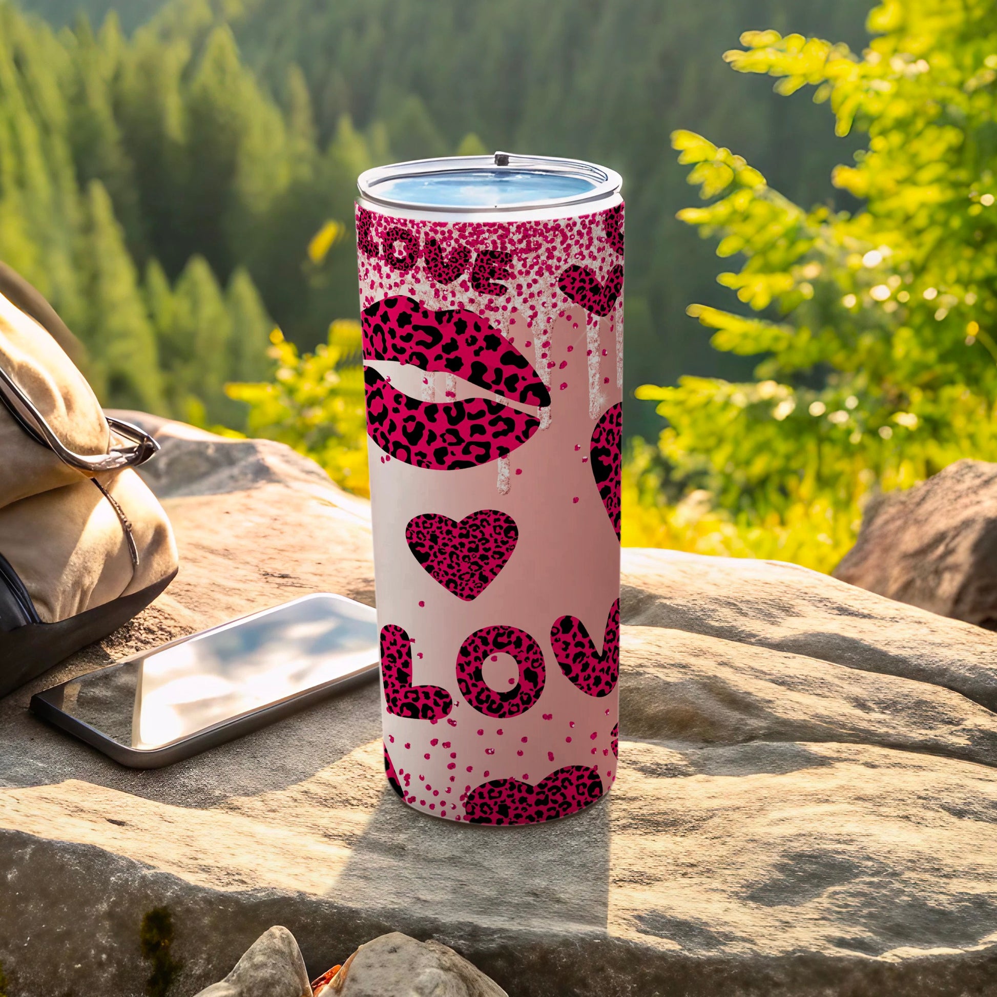 Love and Leopard Print Design Tumbler for Outdoors