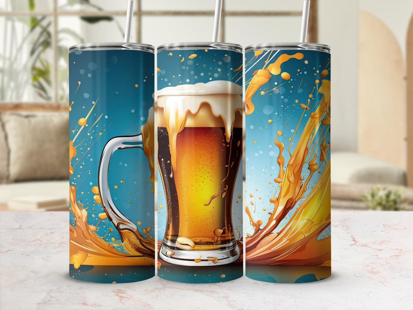 Vibrant Tumbler With Splashes and Beer Mug Design