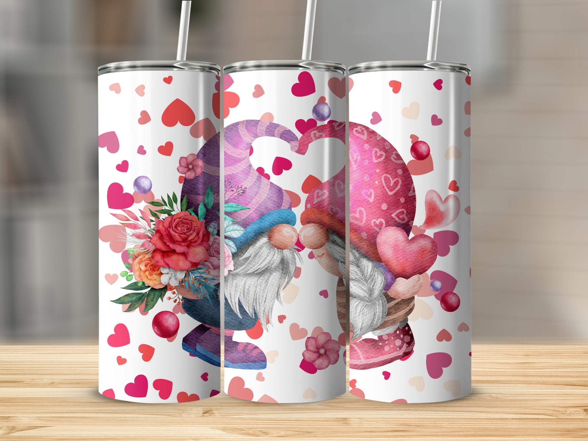 Colorful Valentines Day Gnomes Tumbler Design