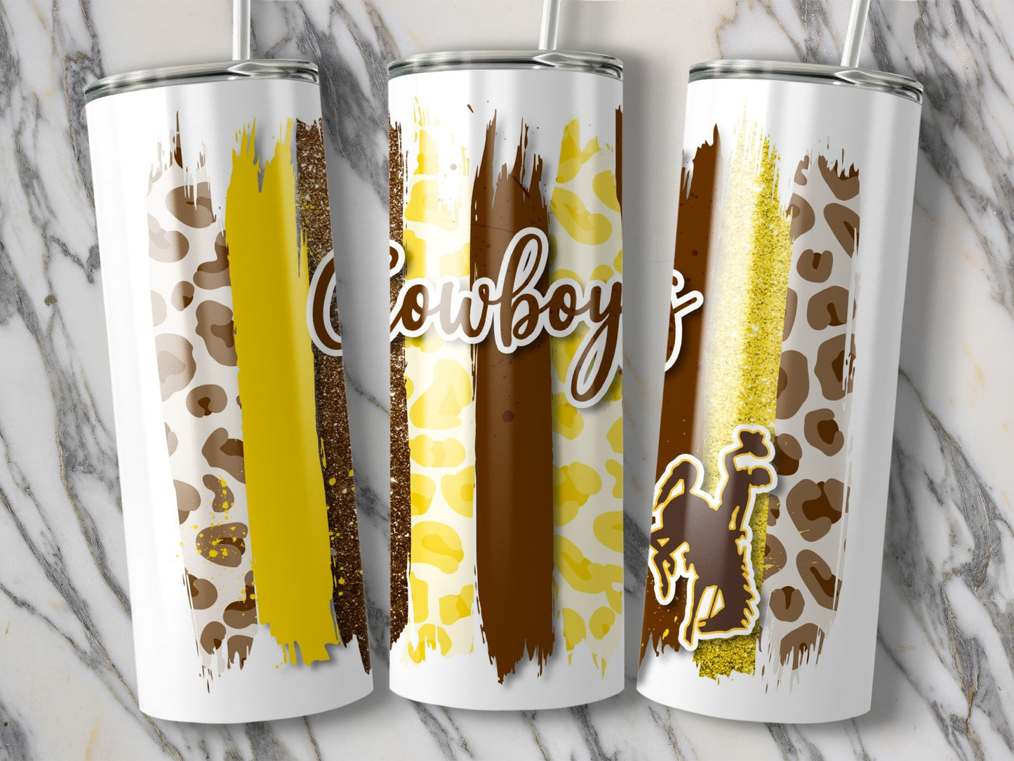 Cowboys Rodeo Stripes Style Leopard Gold Design Tumblers