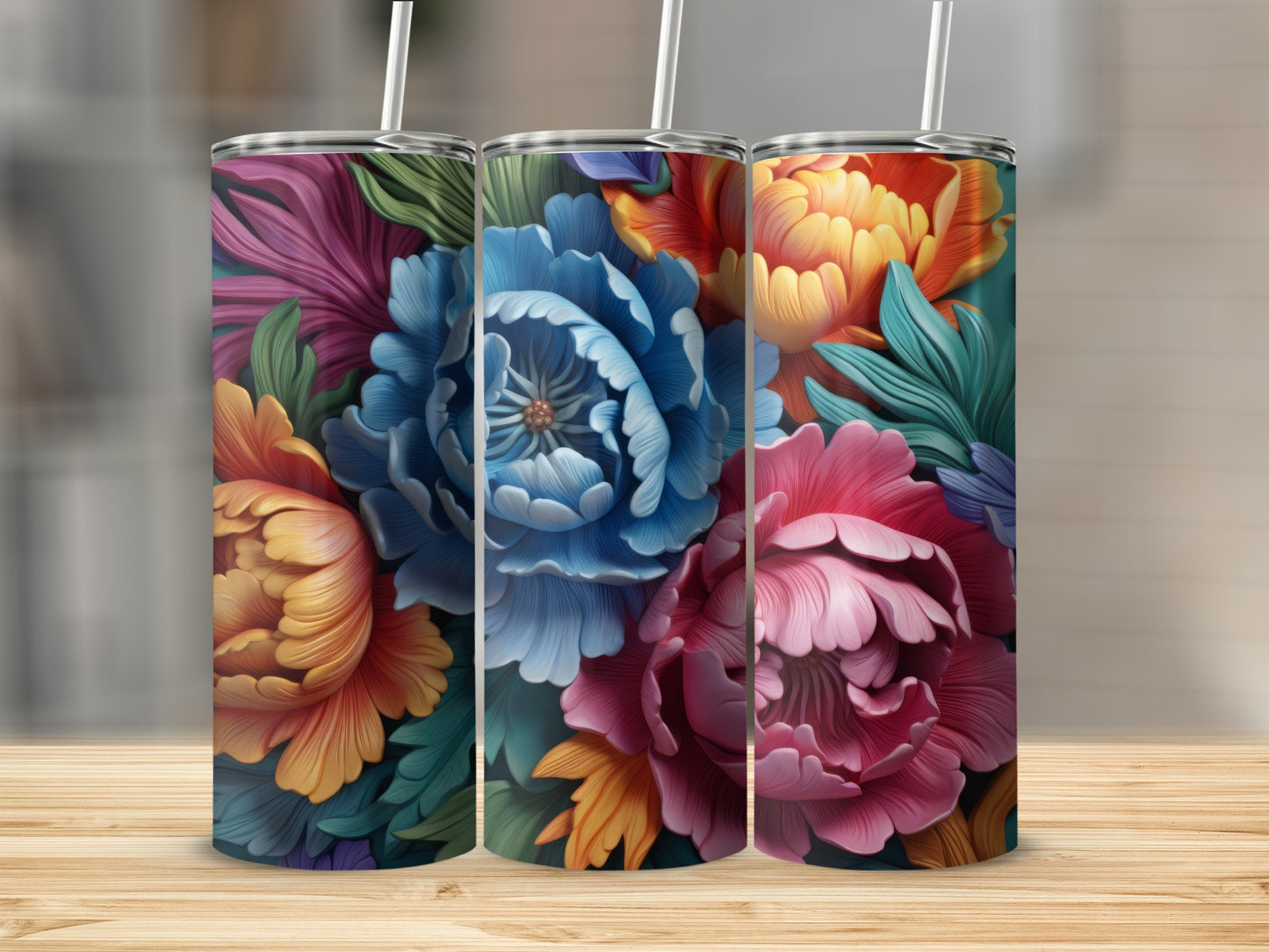Colorful Floral Pattern Insulated Tumbler Product