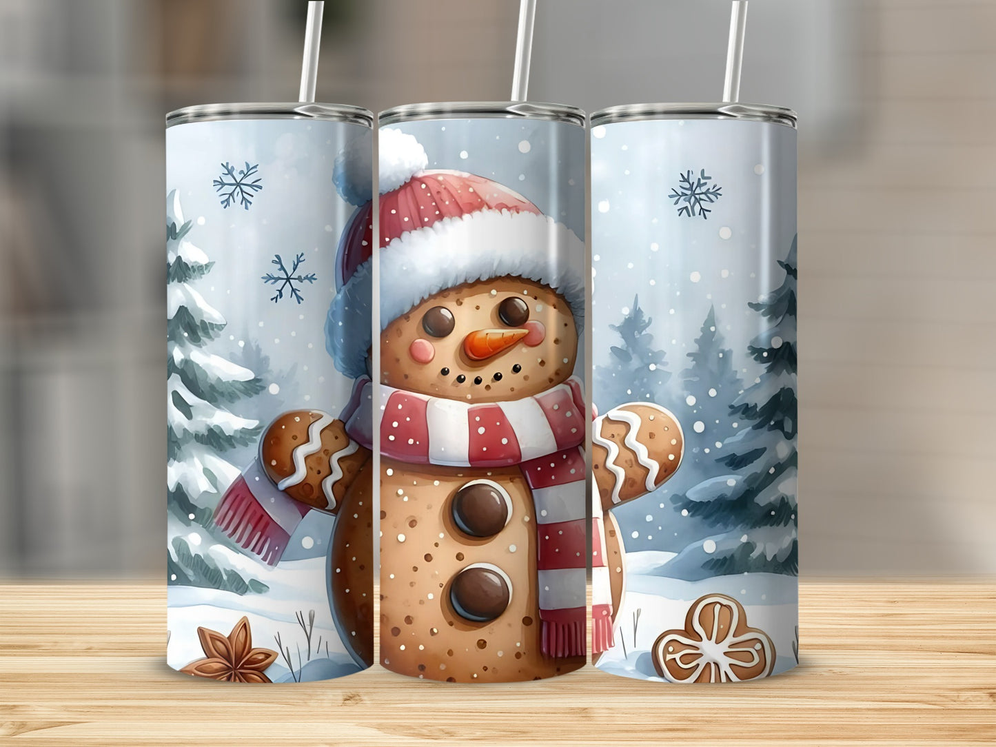 Festive Snowman Gingerbread Christmas Winter Tumbler