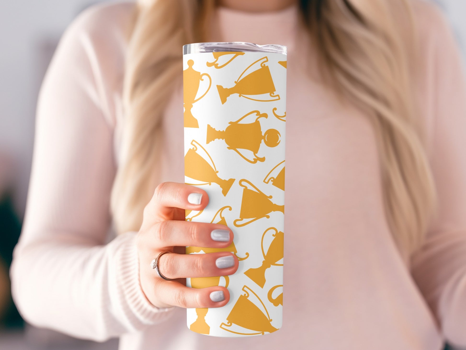 Golden Trophy Pattern Tall Drinkware Flask Cup