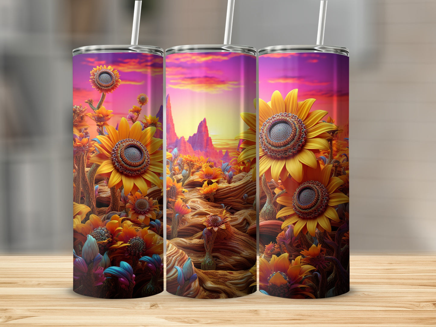 Colorful Sunflower Landscape Insulated Beverage Container