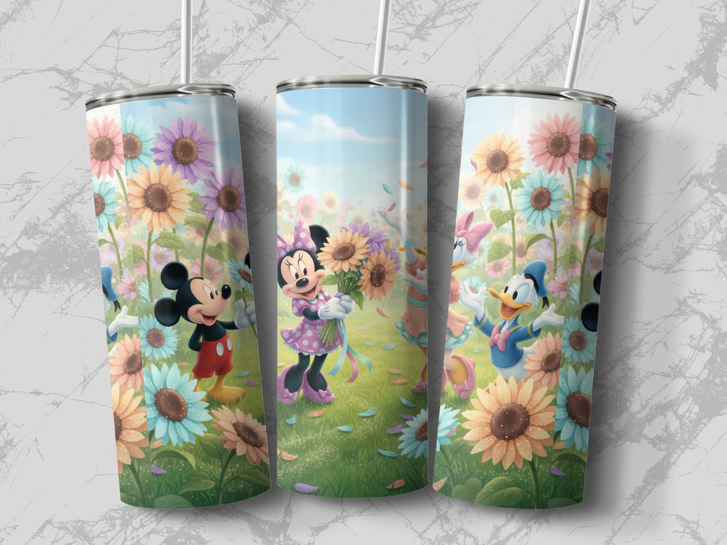 Cute Disney Characters with Sunflowers Tumbler Product