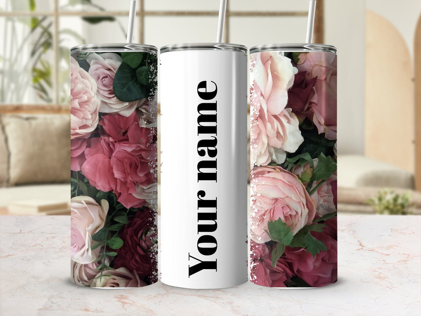 Personalized Floral Design Custom Name Tumbler