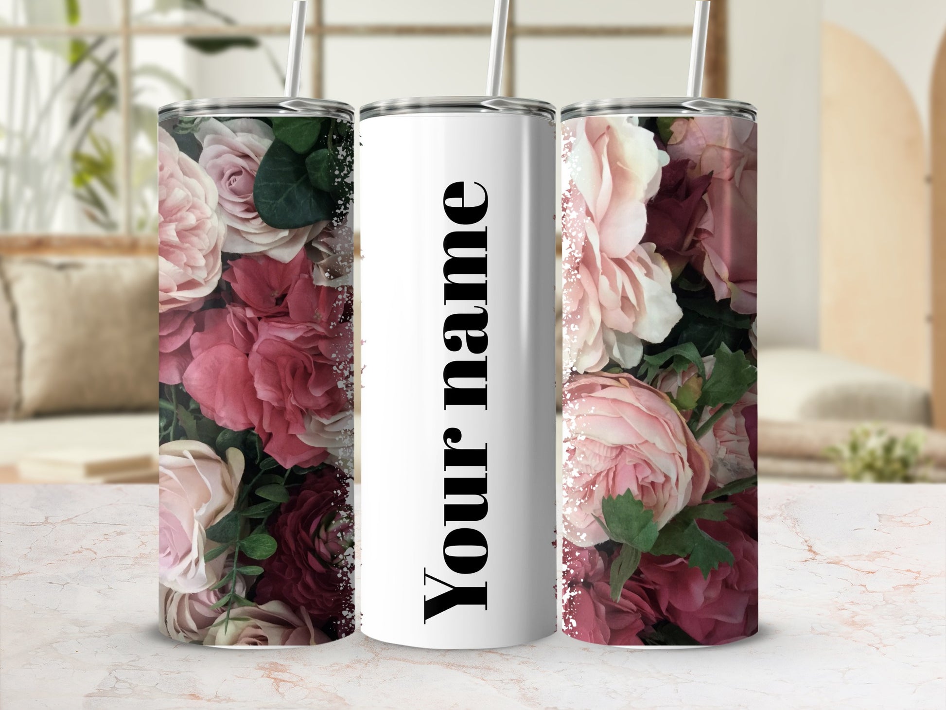 Personalized Floral Design Custom Name Tumbler