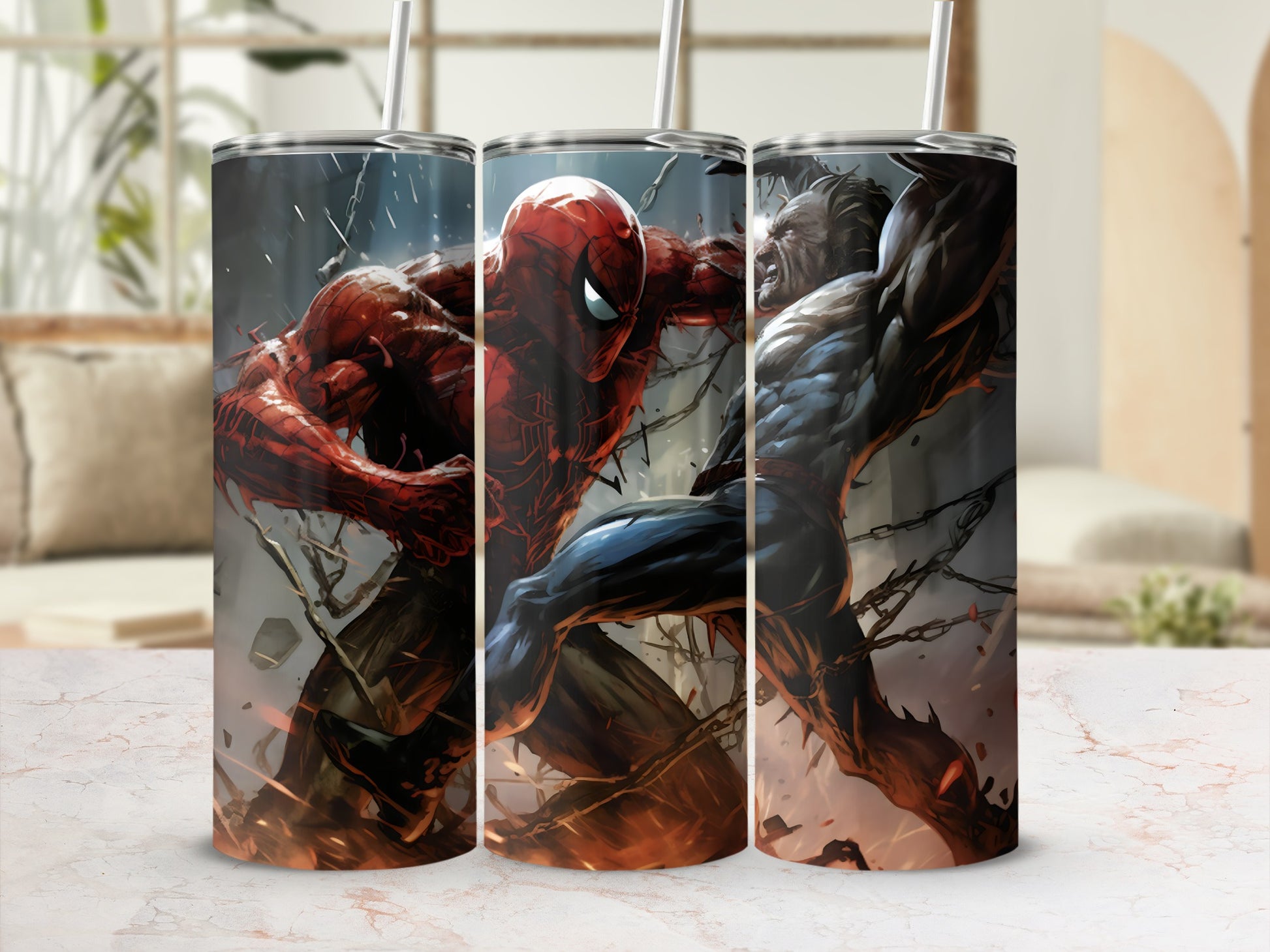 Spider-Man Battling Venom Art Design Tumbler Cup