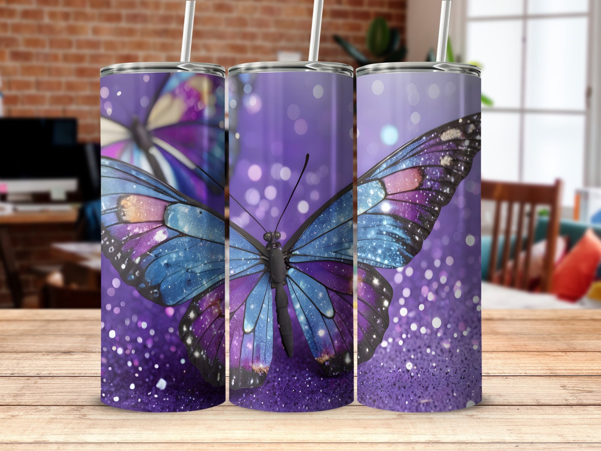 Shimmering Purple Glitter Butterfly Galaxy Wings Tumbler