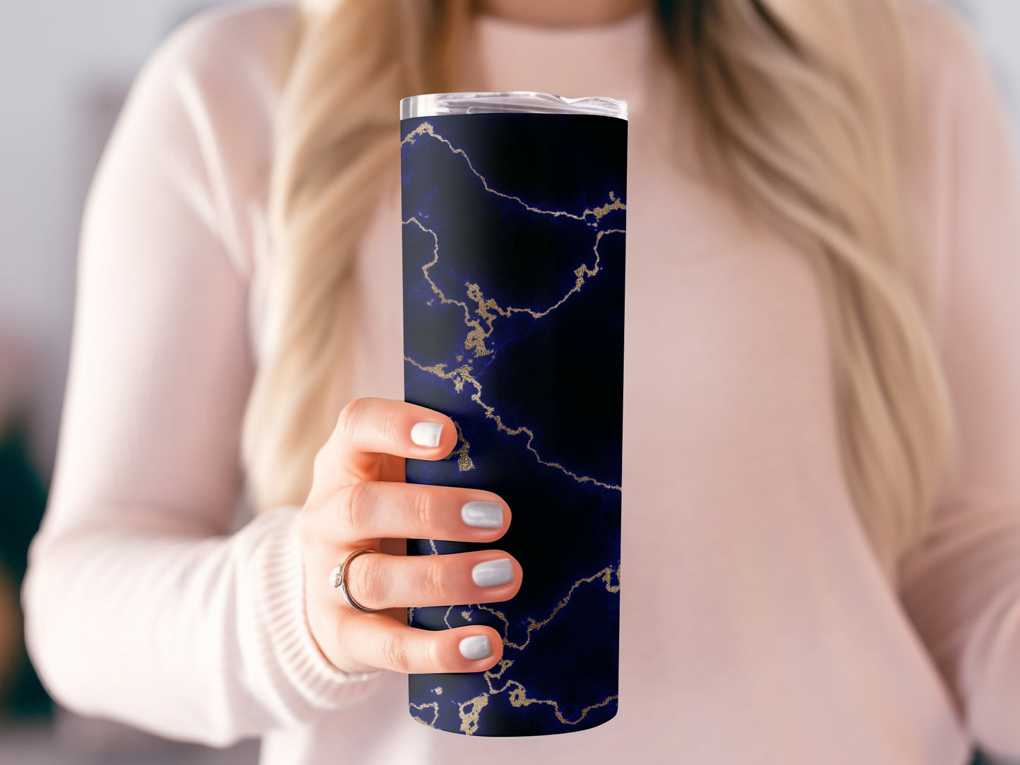 Dark Blue Gold Veins Design Pattern Luxury Tumblers
