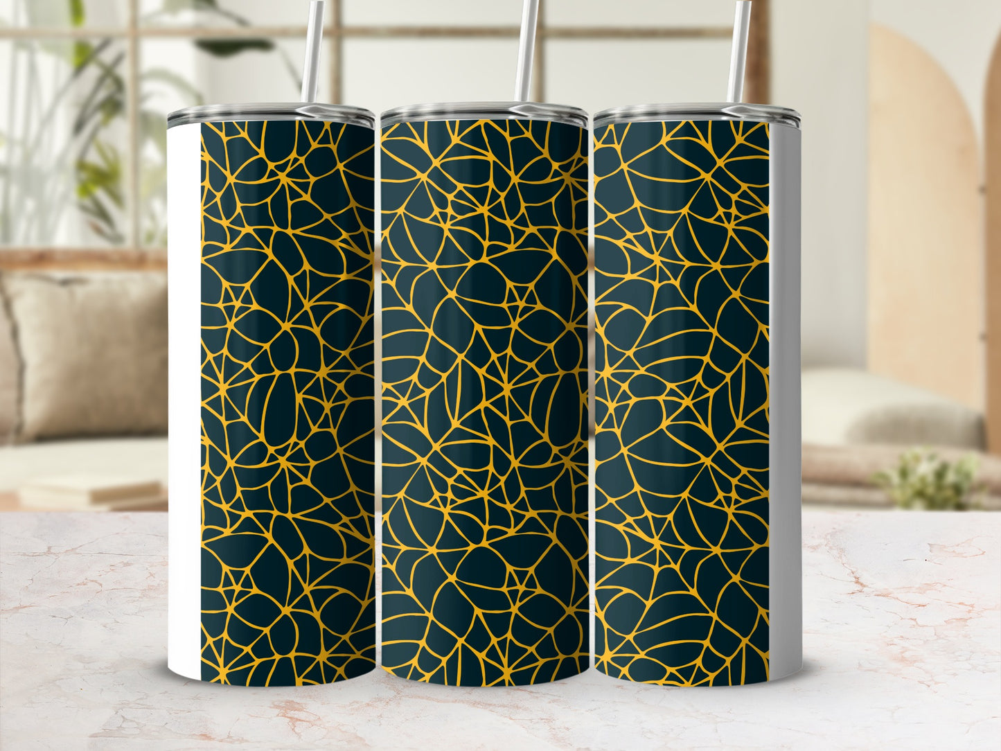 Yellow Cracked Glass Dark Blue Tumbler Design product type