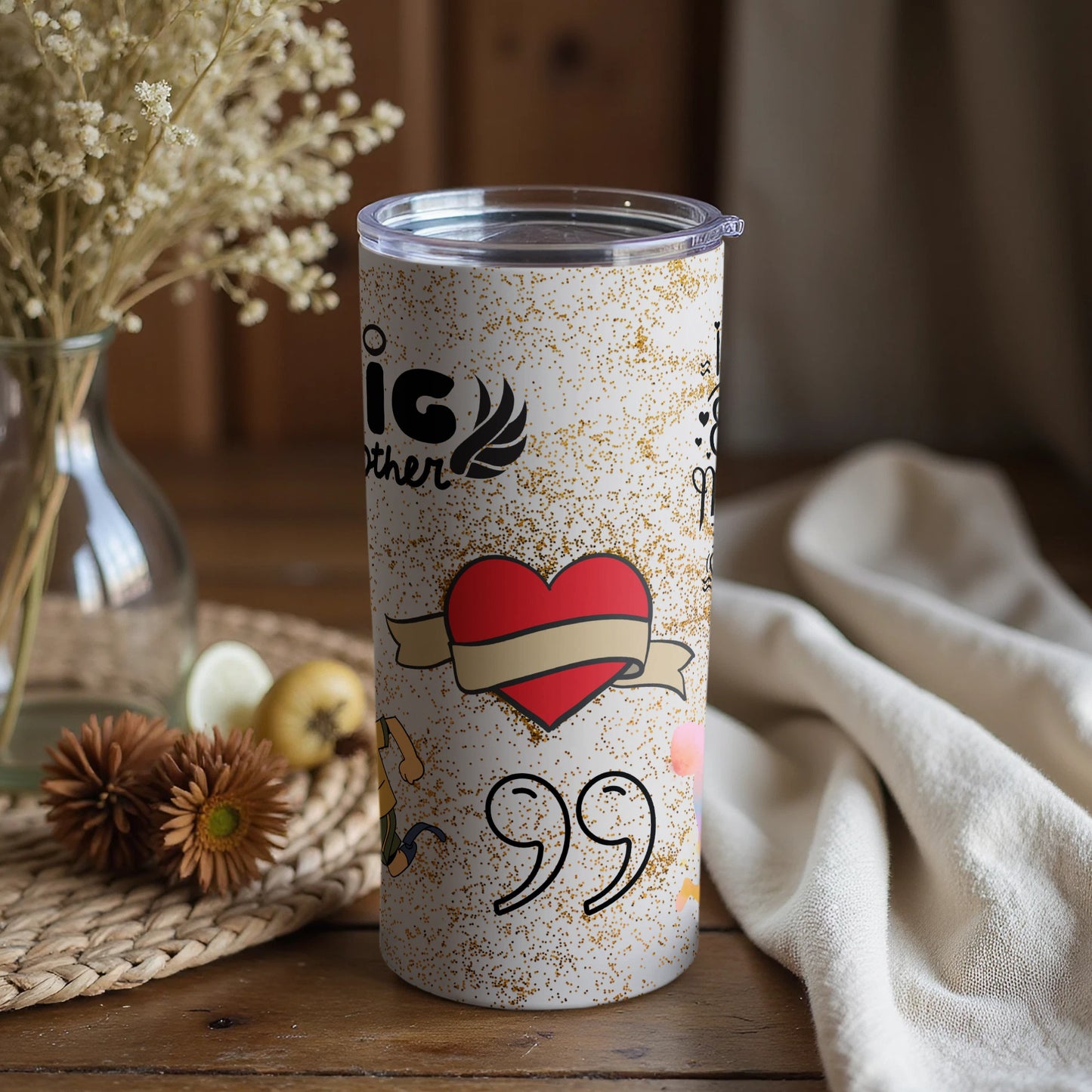Heart and Quote Design Tumbler with Speckled Background