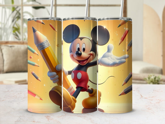Cheerful Mouse Cartoon Holding Pencil Design Tumbler