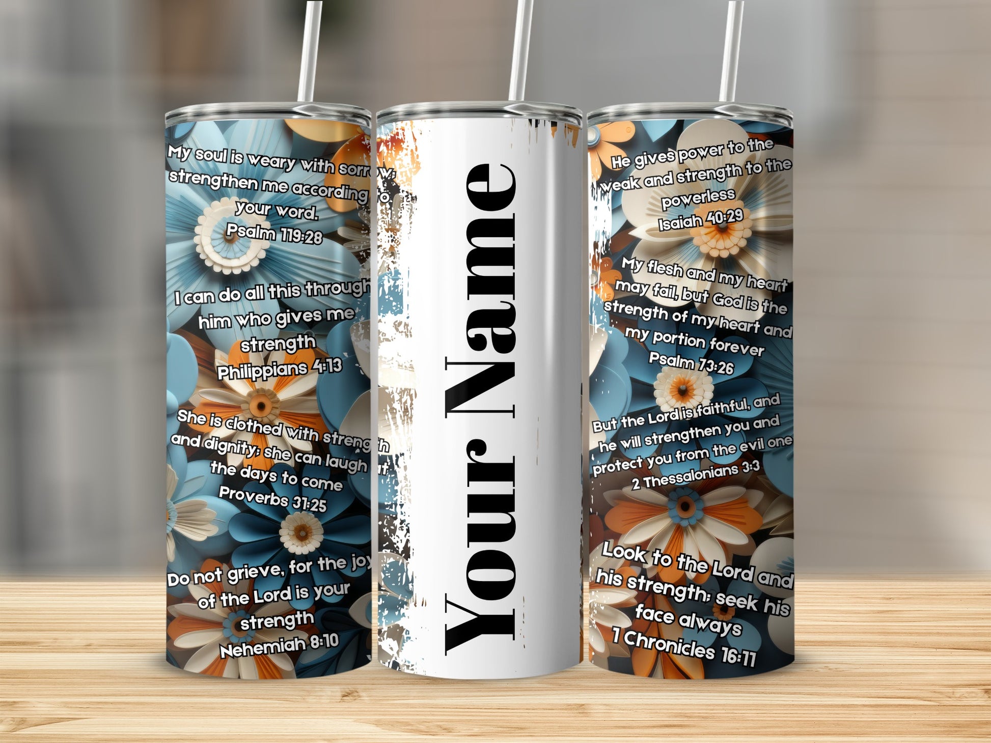 Personalized Floral Bible Verses Insulated Tumbler