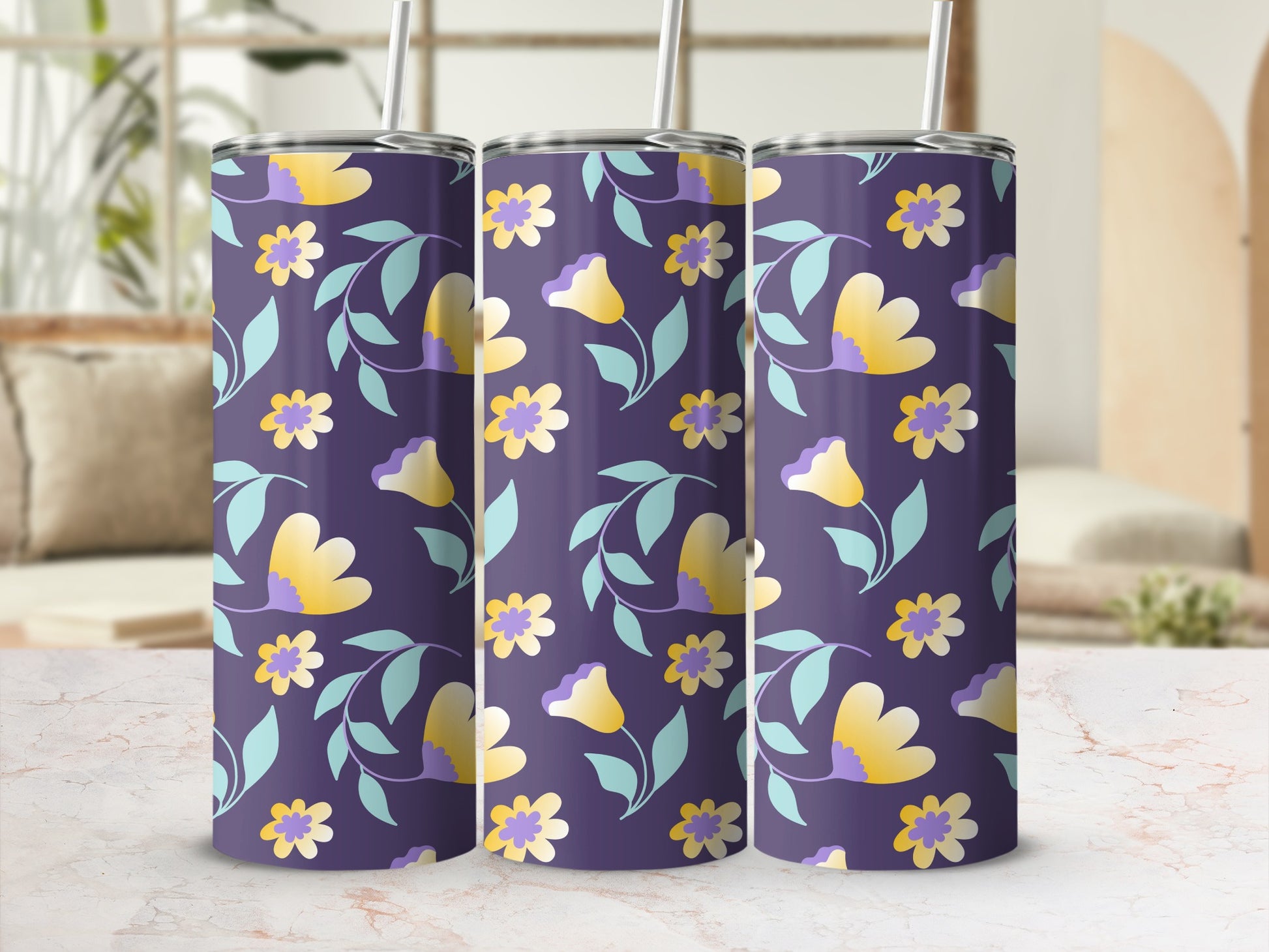 Colorful Floral Print Insulated Tumbler Cup product