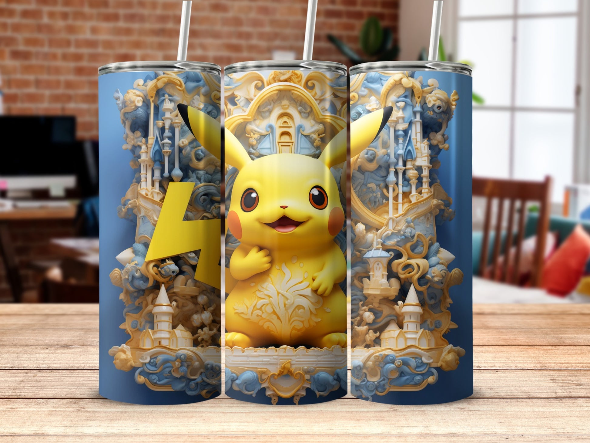 Adorable Pikachu Tumbler with Fantasy Castle Design