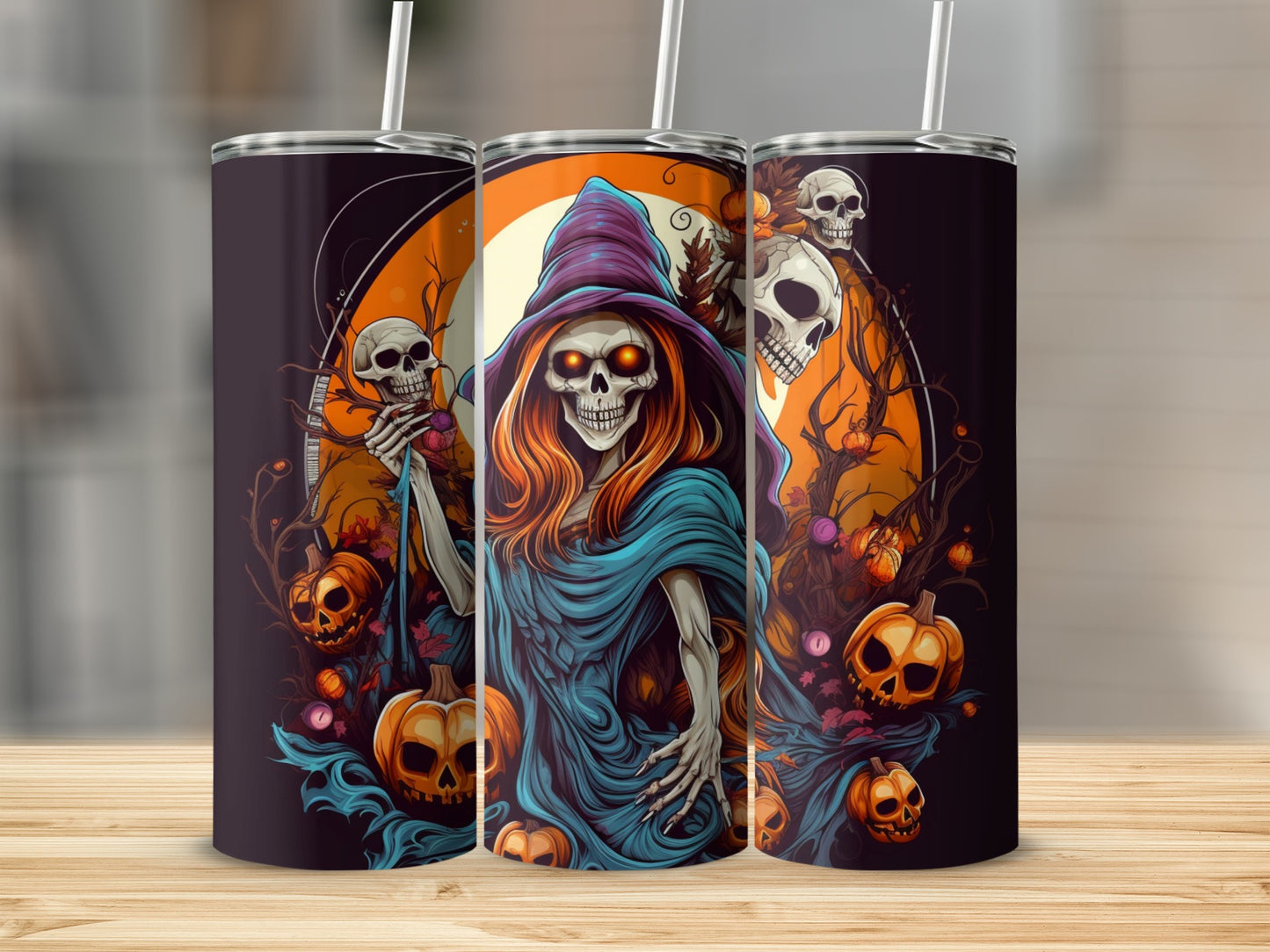 Spooky Skeleton Halloween Scene Tumbler Cup