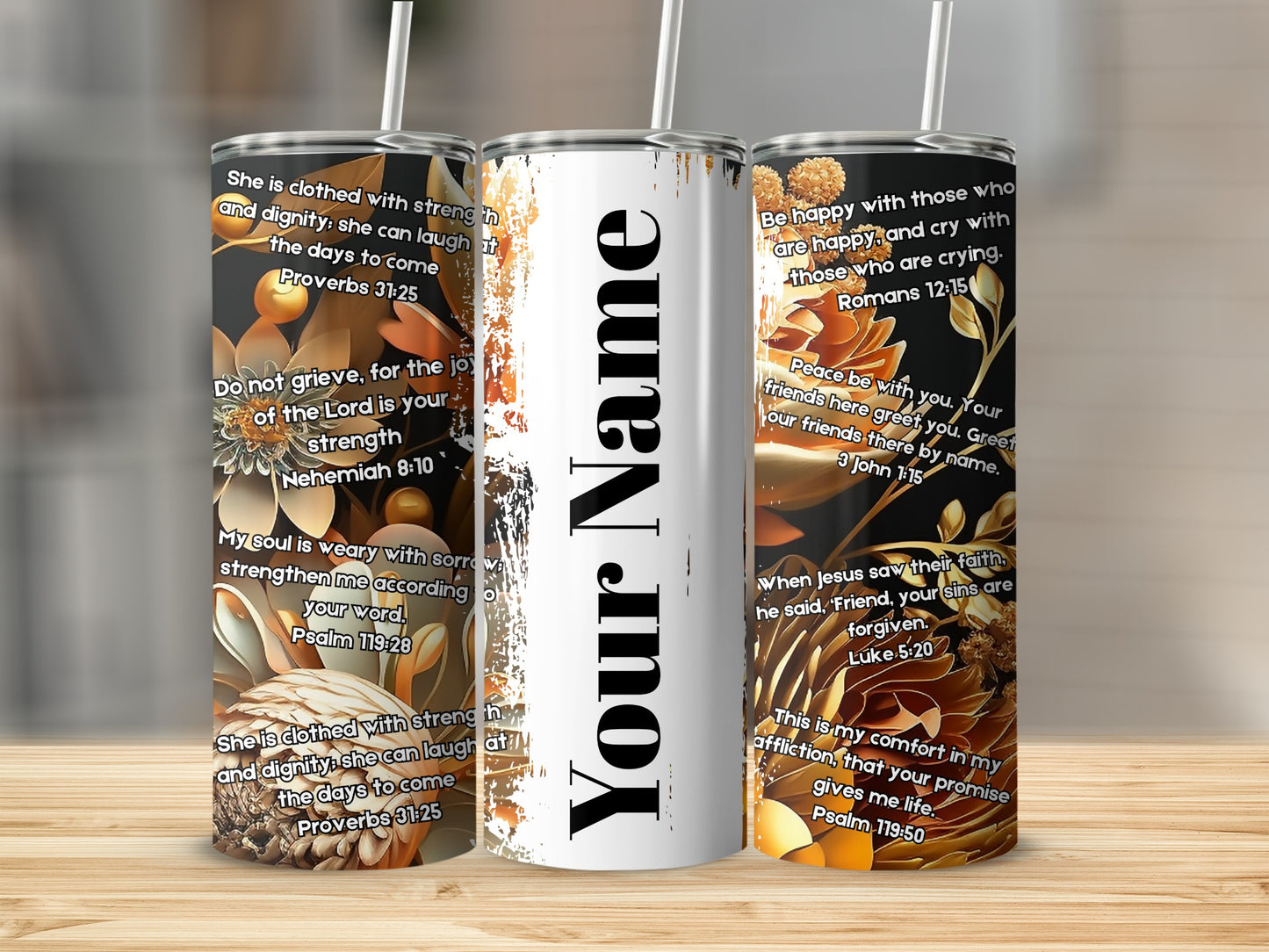 Customizable Floral Graphic Motivational Tumbler