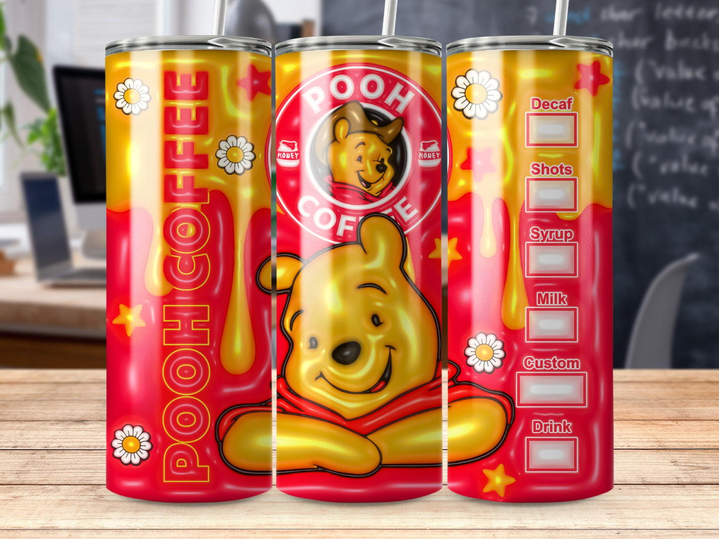 Adorable Pooh Coffee Design Tumbler With Customizable Options
