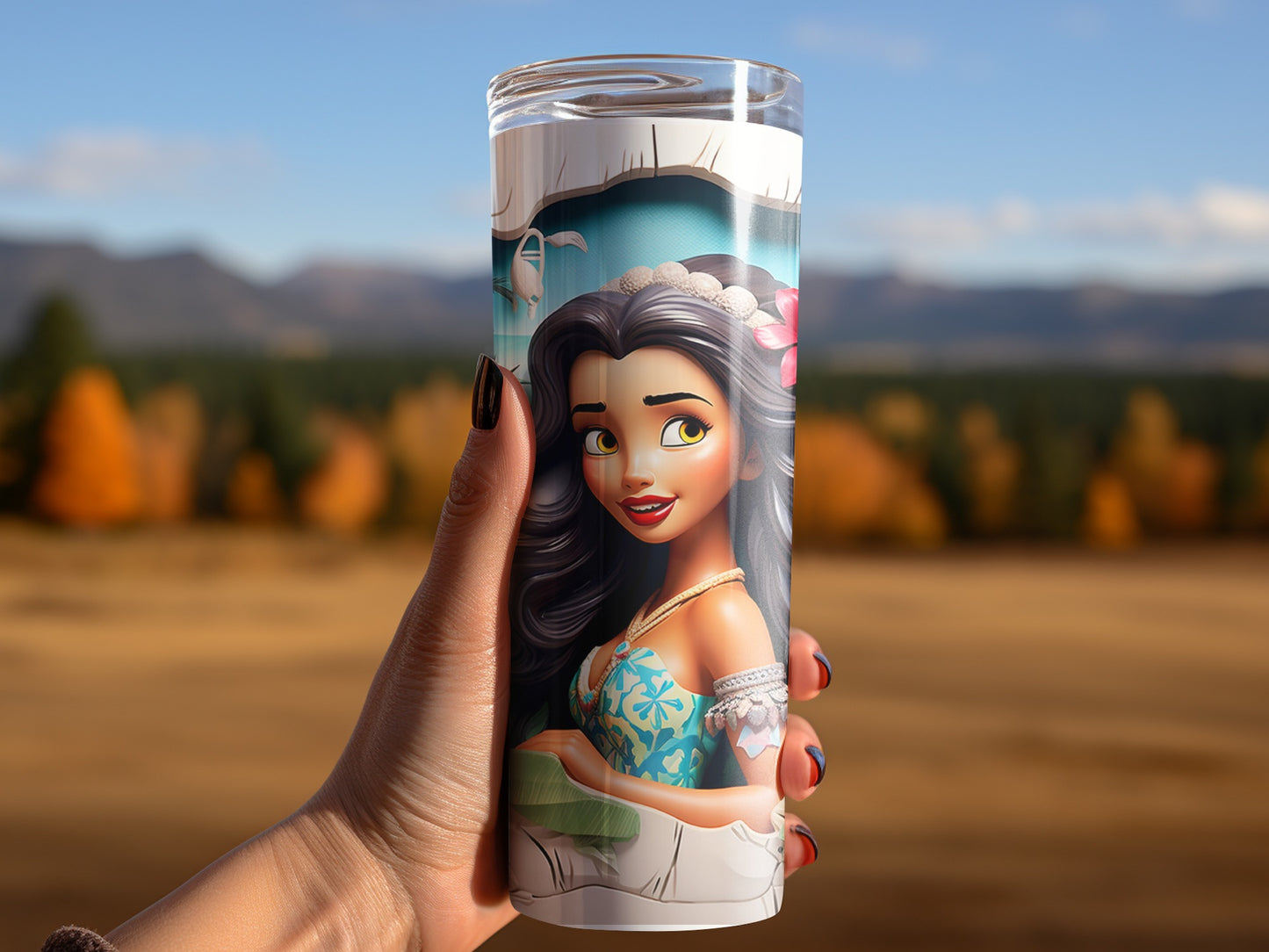 Vibrant Princess Themed Tumbler Cup With Scenic Background