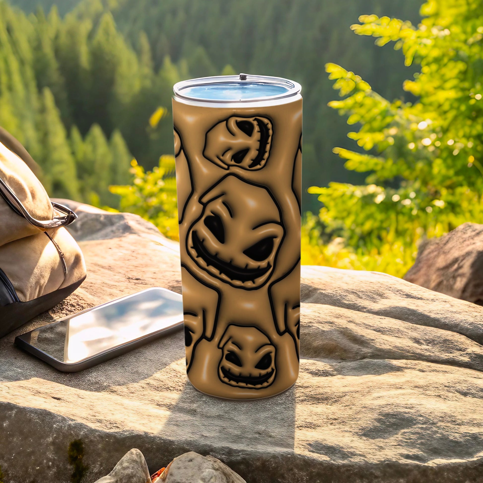 Spooky Smiling Faces Design Tumbler for Outdoor Adventures