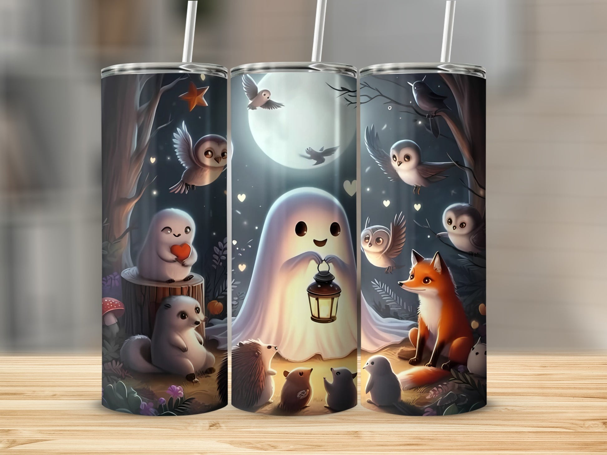 Cute Forest Animals and Lantern Ghost Tumbler Product