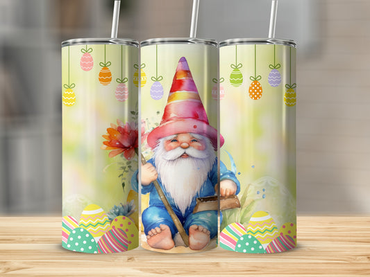 Gnome with Easter Eggs and Flowers Tall Tumbler Design